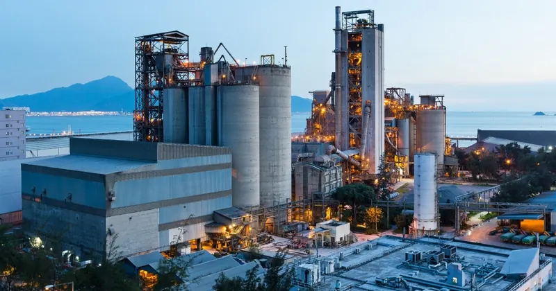 Industrial manufacturing plant floor at dusk